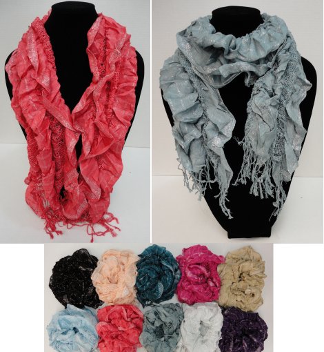 Fashion SCARF with Fringe--Metallic Ruffles